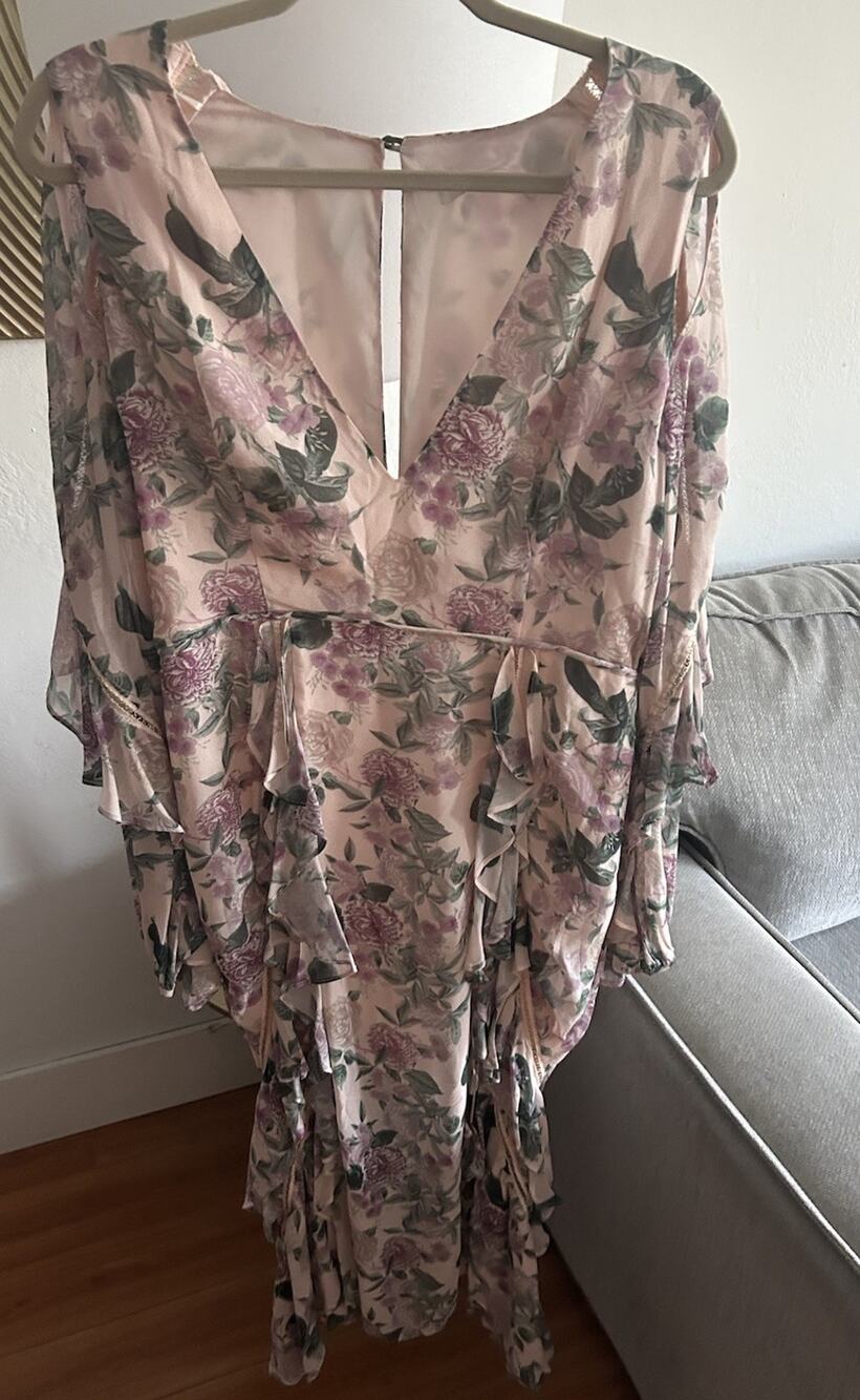 La Maison Talulah Dress L Pink Green Floral Ruffle Wedding Garden Party Fairy